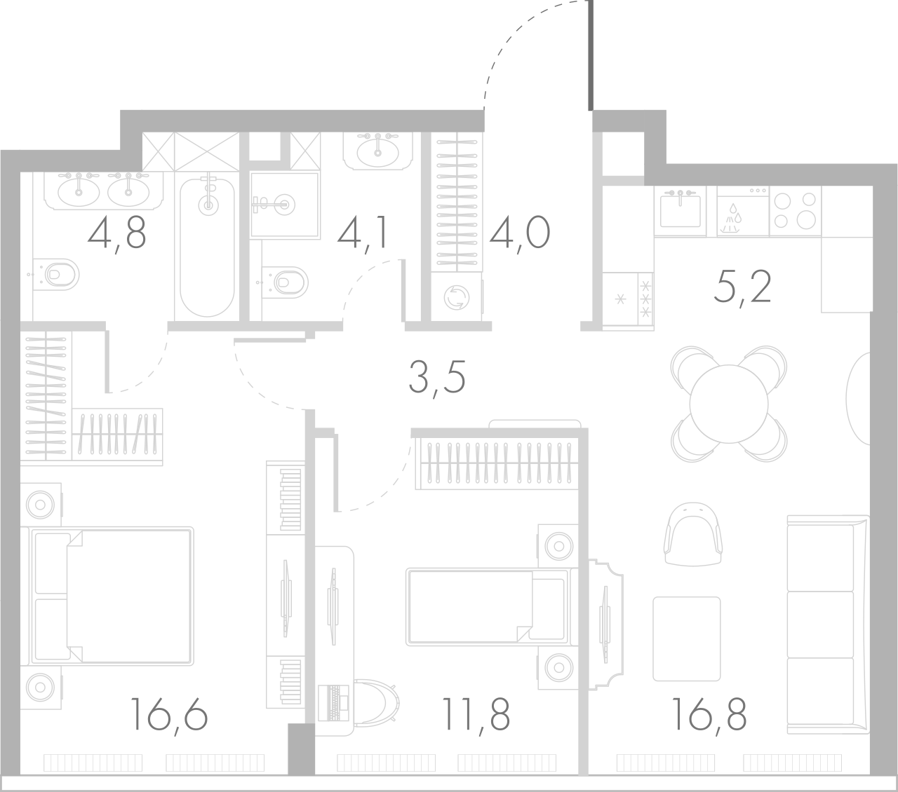 3-комн., 66.8 м², 39/45 этаж, ЖК «Ривер Парк Кутузовский»