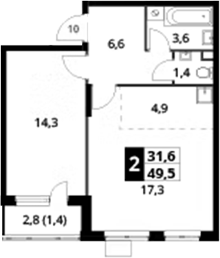 2-комн., 48.1 м², 2/24 этаж, ЖК «1-й Донской»