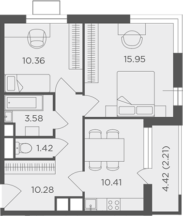 2-комн., 52 м², 8/24 этаж, ЖК «Одинград, квартал Семейный»