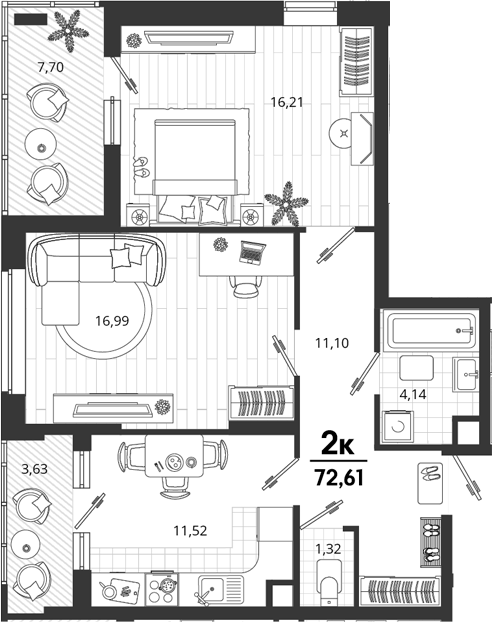 Продается 2-комн. квартира, 61.28 м² — фото 2