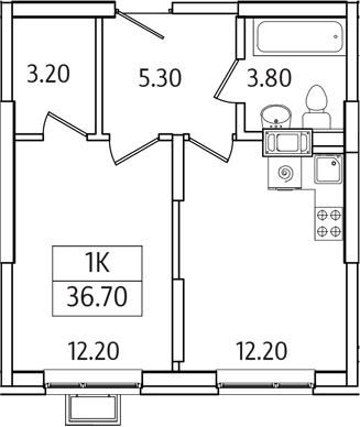 1-комн., 36.7 м², 10/21 этаж, ЖК «Видный Берег 2.0»