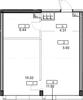 2-комн., 43.62 м², 53/55 этаж, ЖК «Мод»