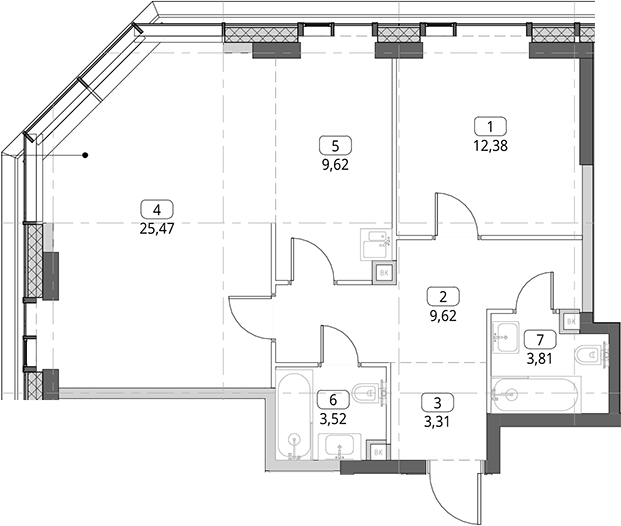 2-комн., 67.73 м², 46/56 этаж, ЖК «СИТИДЗЕН»
