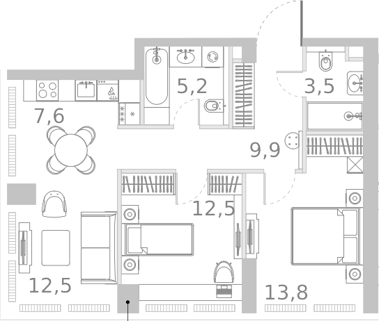 3-комн., 65 м², 7/45 этаж, ЖК «Ривер Парк Кутузовский»