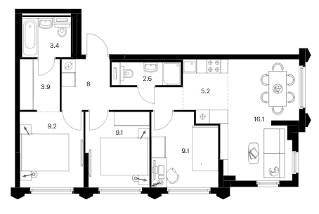 4+ комнаты, 66.6 м², 32/32 этаж, ЖК «Бусиновский парк»