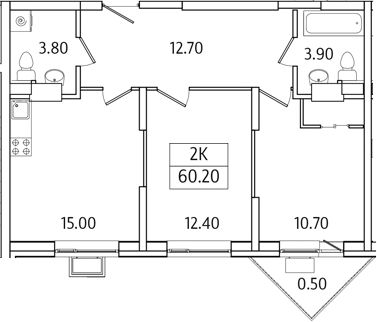 2-комн., 59.7 м², 6/23 этаж, ЖК «Видный Берег 2.0»