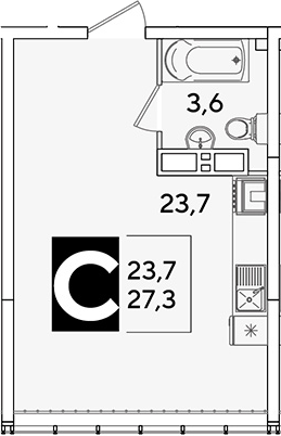 Студия квартира, 27.3 м² в ЖК Самолет — фото 2