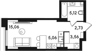 Студия, 31.53 м², 38/49 этаж, ЖК «СОЛОС»