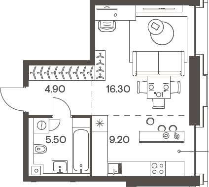 Студия, 35.9 м², 4/12 этаж, ЖК «Инджой»