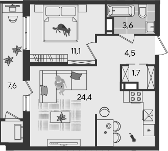 2-комн. квартира, 45.3 м² в ЖК Рекорд — фото 2