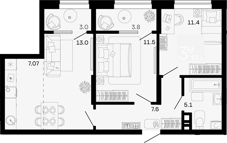 3-комн. квартира, 56.3 м² в ЖК Хозяин Морей — фото 2