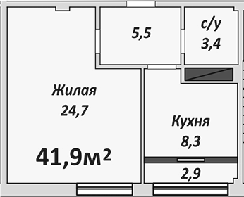 1-комн., 41.9 м², 6/9 этаж, ЖК «Европейский»