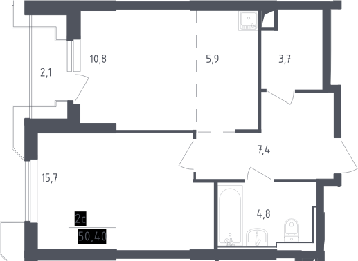 2-комн., 48.3 м², 2/30 этаж, ЖК «Скай Спутник»