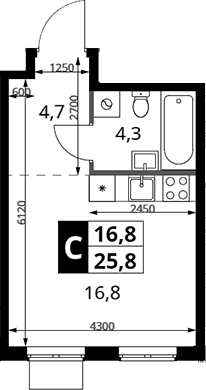 Студия, 25.8 м², 25/25 этаж, ЖК «1-й Измайловский»