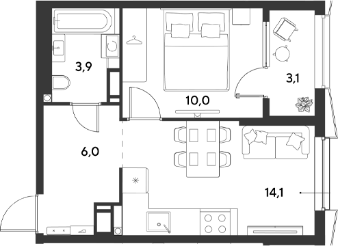 1-комн., 34 м², 5/18 этаж, ЖК «Ридз»