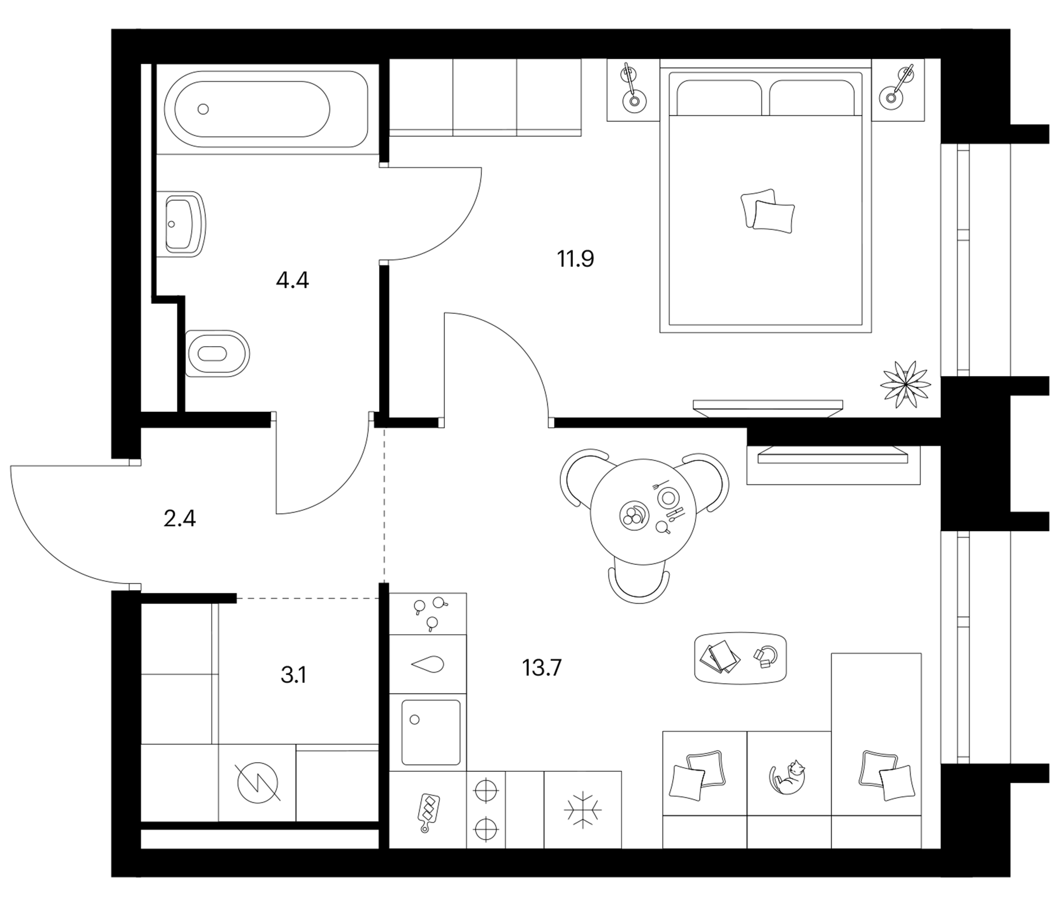 1-комн., 35.5 м², 10/28 этаж, ЖК «Зеленый парк»