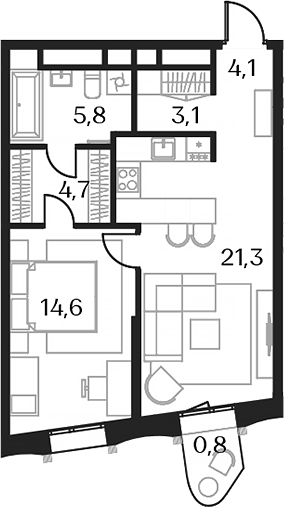 2-комн., 53.6 м², 17/23 этаж, ЖК «Союз»