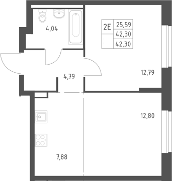 2-комн., 42.3 м², 6/11 этаж, ЖК «Горки Парк»