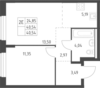 2-комн., 40.54 м², 16/17 этаж, ЖК «Горки Парк»