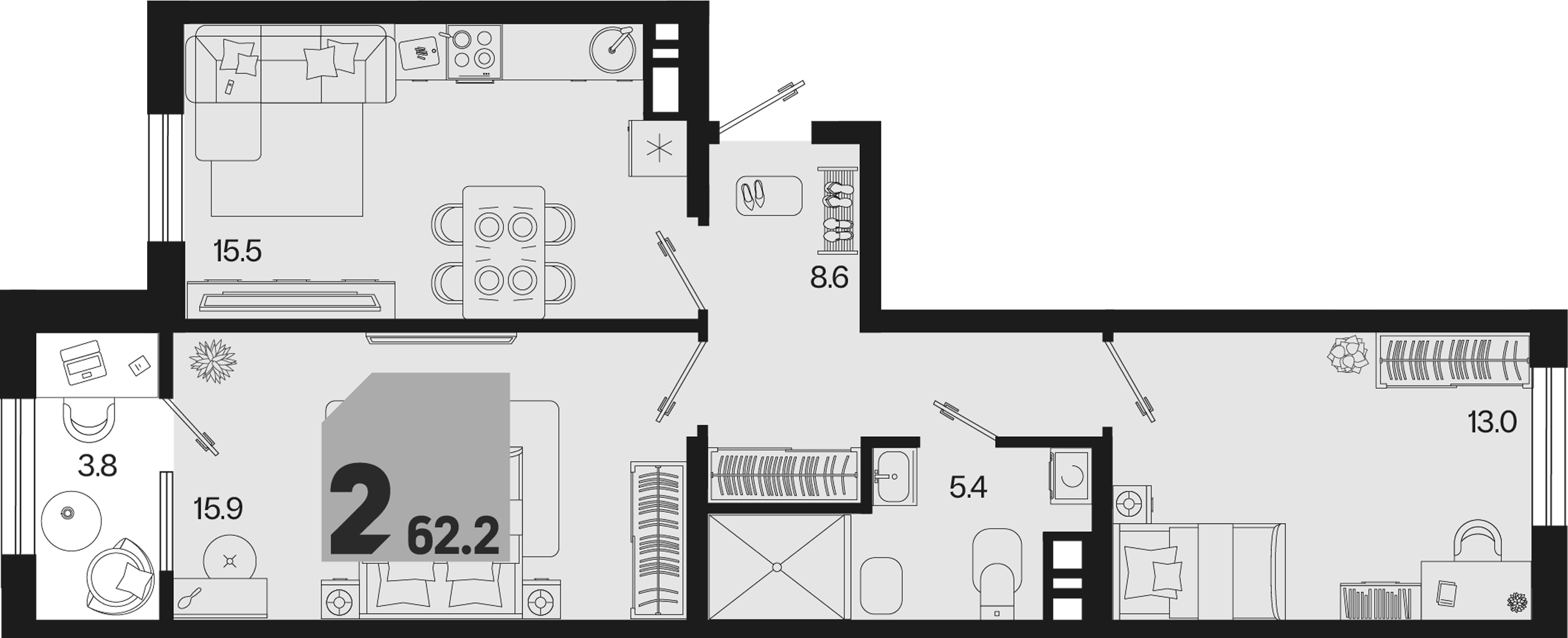 3-комн. квартира, 58.4 м² в ЖК Первое место — фото 2