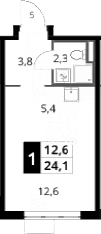 Студия, 24.1 м², 5/24 этаж, ЖК «1-й Донской»