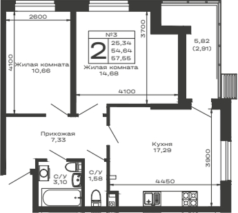 2-комн. квартира, 54.64 м² в ЖК Долина — фото 2