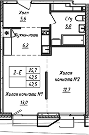 2-комн., 43.5 м², 15/21 этаж, ЖК «УНО.Соколиная гора»