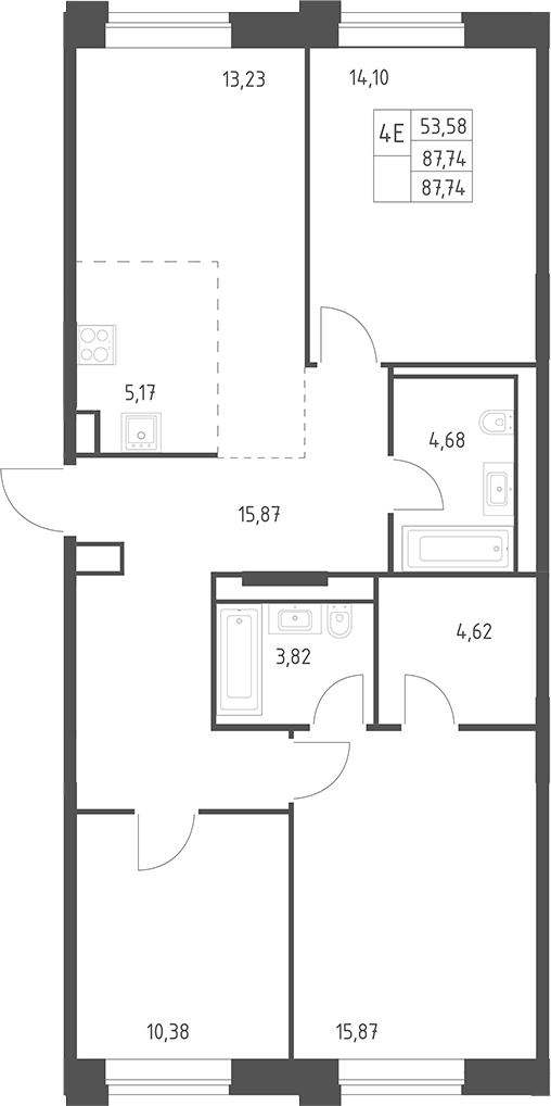 4+ комнаты, 87.74 м², 2/6 этаж, ЖК «Верейская 41»
