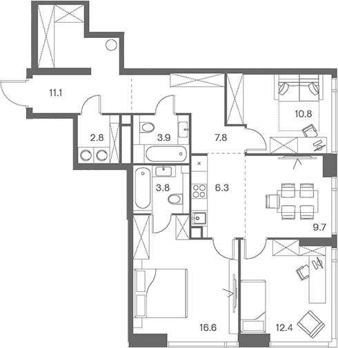 4+ комнаты, 85.2 м², 12/43 этаж, ЖК «ЛОТ от Аквилон»