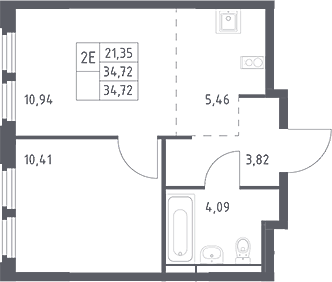 2-комн., 34.72 м², 3/17 этаж, ЖК «Космический Квартал»