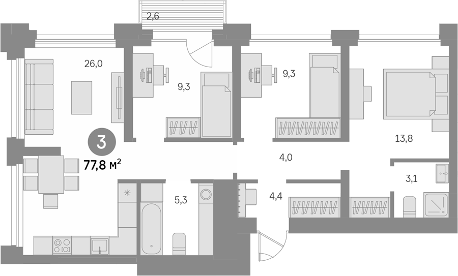 3-комн., 75.2 м², 20/24 этаж, ЖК «Квартал Издание»