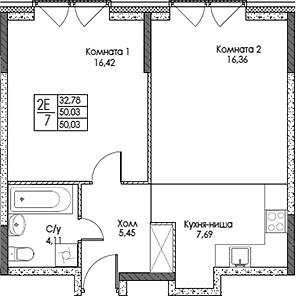 2-комн., 50.03 м², 14/20 этаж, ЖК «ЭВОПАРК Сокольники»