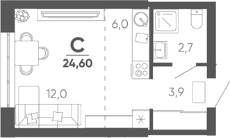 Студия квартира, 24.6 м² в ЖК Барса — фото 2