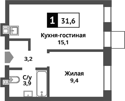 2-комн., 31.6 м², 2/9 этаж, ЖК «Никольский квартал Отрада»