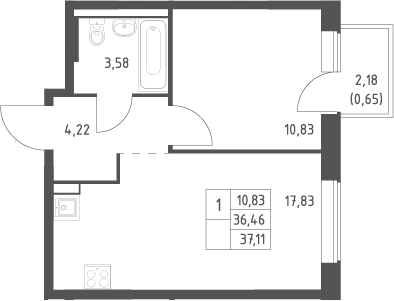 2-комн., 36.46 м², 4/12 этаж, ЖК «Большое Юрлово»