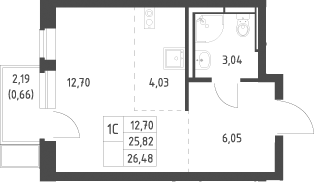 Студия, 25.82 м², 3/12 этаж, ЖК «Новое Видное»