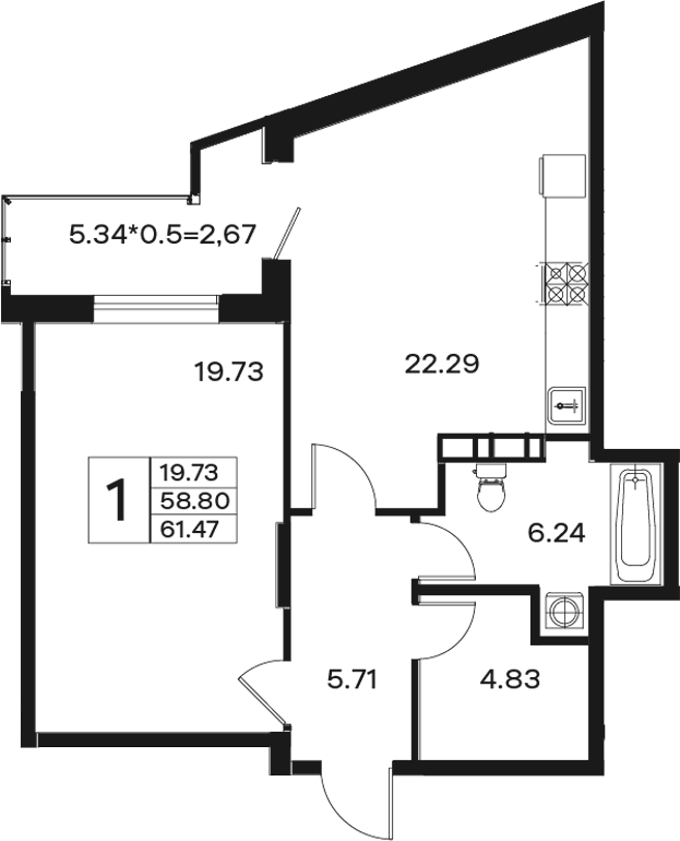 1-комн. квартира, 58.8 м² в ЖК Эндемик — фото 2