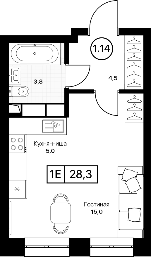 Студия, 28.3 м², 10/13 этаж, ЖК «Пушкино Град»
