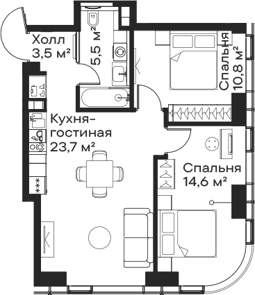 3-комн., 58.1 м², 10/59 этаж, ЖК «Сити Бэй»