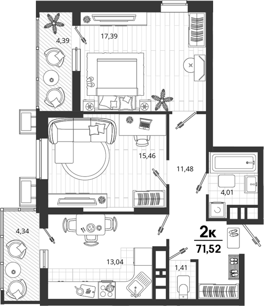 2-комн. квартира, 62.79 м² в ЖК Родные Просторы — фото 2