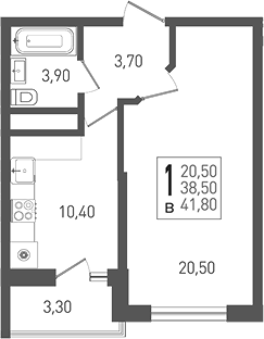 1-комн. квартира, 38.5 м² в ЖК ЖК «Кубанская Крепость» — фото 2