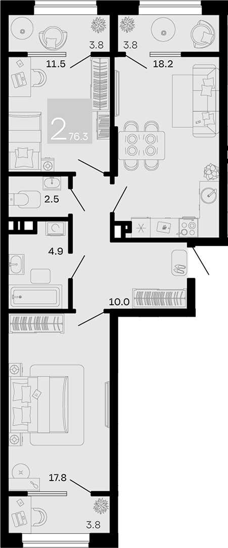 2-комн. квартира, 64.9 м² в ЖК Хозяин Морей — фото 2