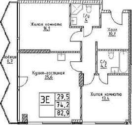 3-комн., 74.2 м², 3/29 этаж, ЖК «Наметкин Тауэр»