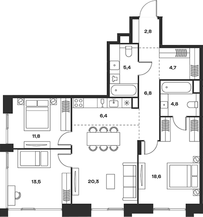 4+ комнаты, 95.1 м², 16/18 этаж, ЖК «СОУЛ»