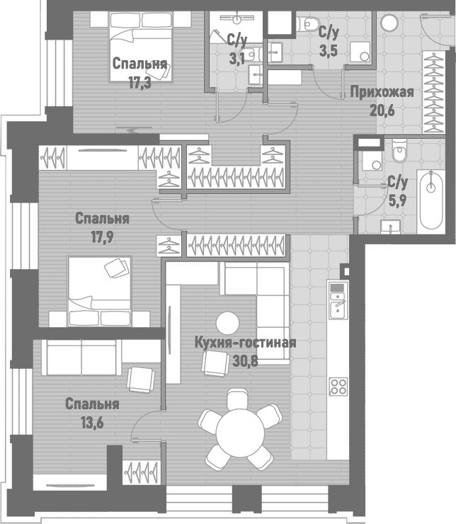 4+ комнаты, 112.7 м², 2/15 этаж, ЖК «Ренессанс»