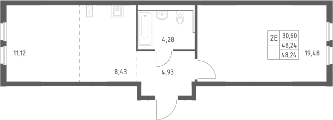 2-комн., 48.24 м², 3/17 этаж, ЖК «Пригород Лесное»