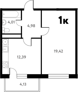1-комн., 40.92 м², 5/17 этаж, ЖК «Южное Пушкино»