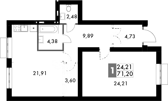 2-комн., 73.1 м², 1/4 этаж, ЖК «Жаворонки Клаб»