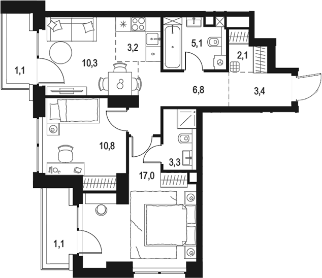 3-комн., 62 м², 11/48 этаж, ЖК «Левел Звенигородская»