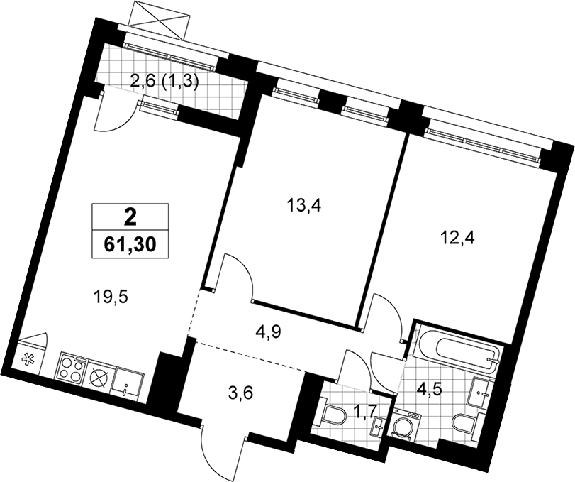 3-комн., 60 м², 12/14 этаж, ЖК «Прокшино»